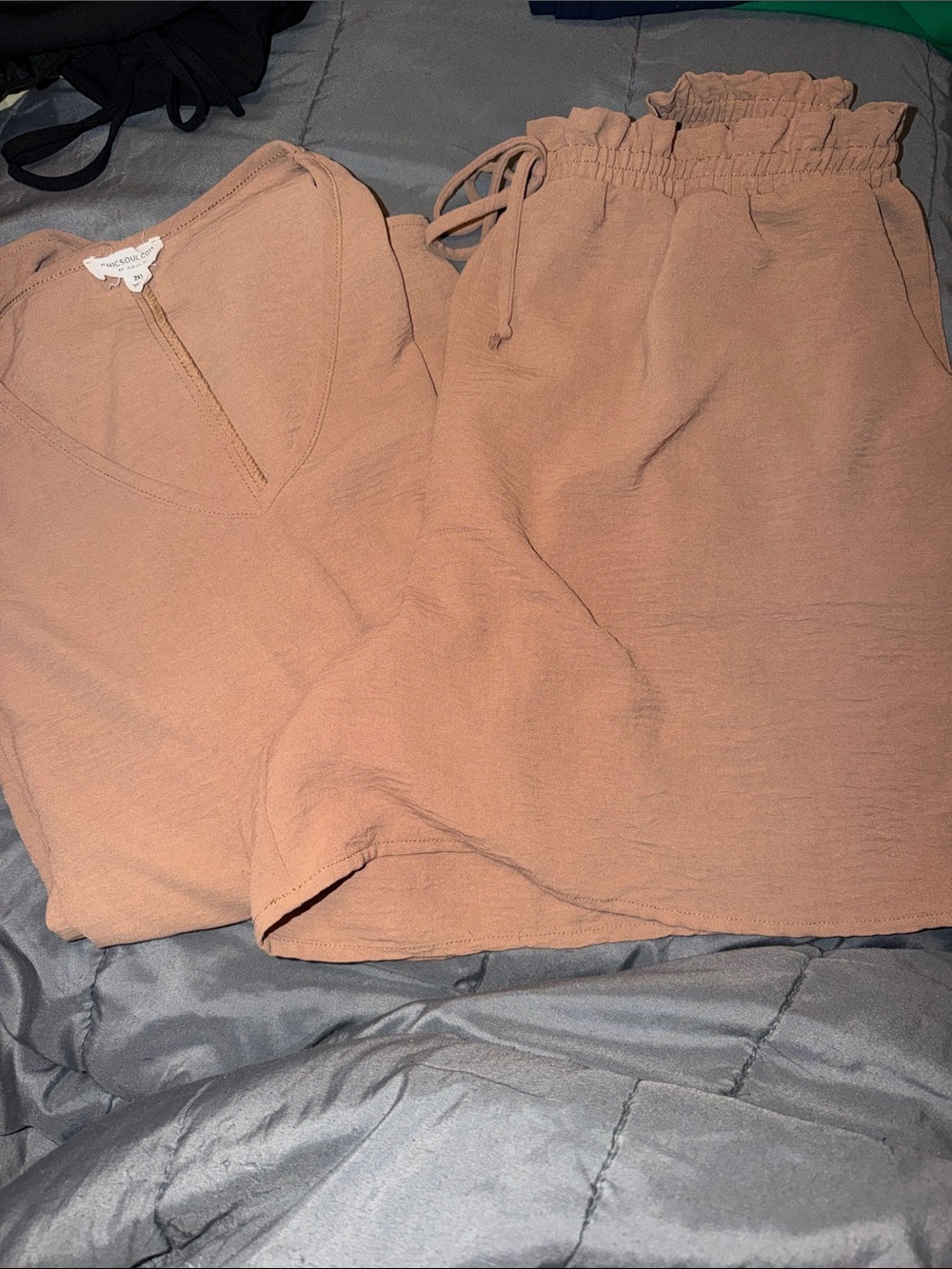 Nude V Neck top & Shorts